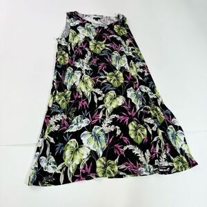 J. Jill Dress Womens XL Black Leaf Print Sleeveless Slip-On Midi beachy